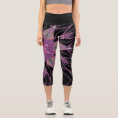 漫画マンダラフラワーブラックパープルとピンク カプリレギンス (正面)
