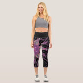 漫画マンダラフラワーブラックパープルとピンク カプリレギンス (正面)