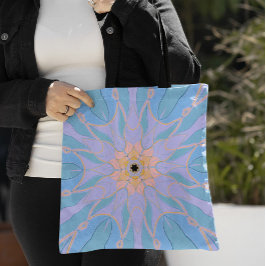 漫画マンダラフラワーブルーとイエロー トートバッグ