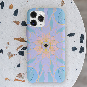 漫画マンダラフラワーブルーとイエロー iPhone 11 ケース