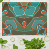 漫画マンダラフラワーブルーとオレンジ キッチンタオル (折り畳み)