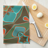 漫画マンダラフラワーブルーとオレンジ キッチンタオル (四つ折り)