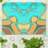 漫画マンダラフラワーブルーとオレンジ キッチンタオル (折り畳み)