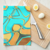 漫画マンダラフラワーブルーとオレンジ キッチンタオル (四つ折り)