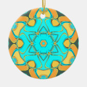 漫画マンダラフラワーブルーとオレンジ セラミックオーナメント (正面)