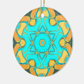 漫画マンダラフラワーブルーとオレンジ セラミックオーナメント (左)