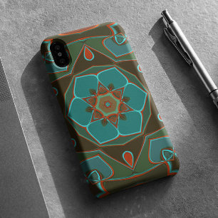 漫画マンダラフラワーブルーとオレンジ iPhone 11 ケース