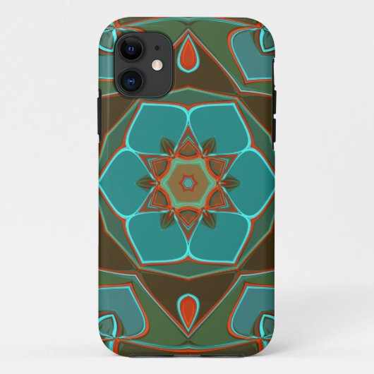 漫画マンダラフラワーブルーとオレンジ Case-Mate iPhoneケース (裏面)