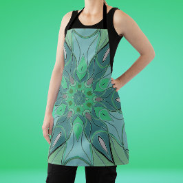 漫画マンダラフラワーブルーとグリーン エプロン