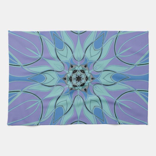 漫画マンダラフラワーブルーとパープル キッチンタオル (横)