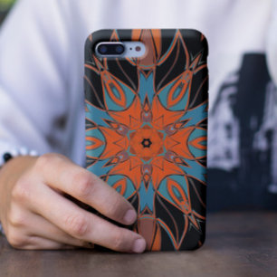漫画マンダラフラワーブルーオレンジとブラック iPhone 11 ケース