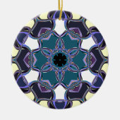 漫画マンダラフラワーブルーパープルブラックとホワイト セラミックオーナメント (正面)