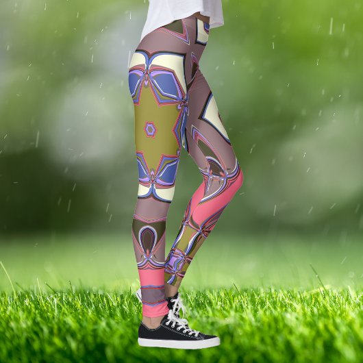 漫画マンダラフラワーブルーピンクと黄色 レギンス