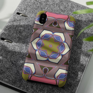 漫画マンダラフラワーブルーピンクと黄色 iPhone 11 ケース