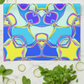 漫画マンダラフラワーブルー黄色とピンク キッチンタオル (折り畳み)