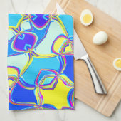 漫画マンダラフラワーブルー黄色とピンク キッチンタオル (四つ折り)