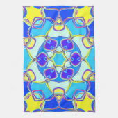 漫画マンダラフラワーブルー黄色とピンク キッチンタオル (縦)