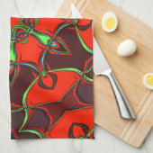 漫画マンダラフラワーレッドとティール（緑がかった色） キッチンタオル (四つ折り)