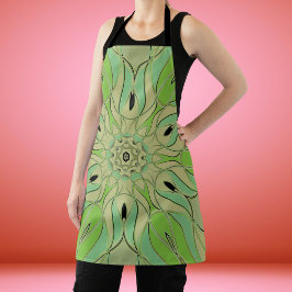 漫画マンダラフラワー緑と青 エプロン