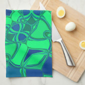 漫画マンダラフラワー緑と青 キッチンタオル (四つ折り)