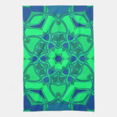 漫画マンダラフラワー緑と青 キッチンタオル (縦)