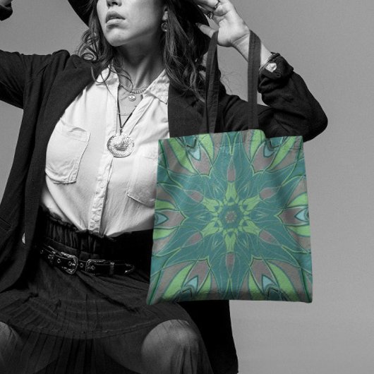 漫画マンダラフラワー緑と青 トートバッグ