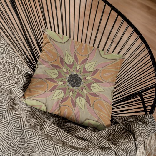 漫画マンダラフラワー赤オレンジと黄色 クッション