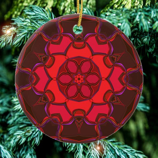 漫画マンダラフラワー赤ピンクと紫 セラミックオーナメント
