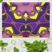 漫画マンダラフラワー黄色と紫 キッチンタオル (折り畳み)