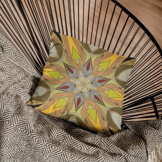 漫画マンダラフラワー黄色と赤 クッション