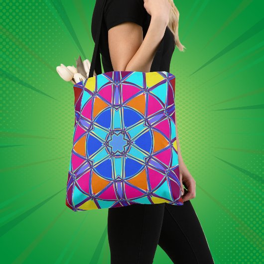 漫画マンダラブルーピンク黄色とオレンジ トートバッグ