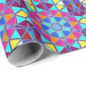 漫画マンダラブルーピンク黄色とオレンジ ラッピングペーパー (ロールコーナー)
