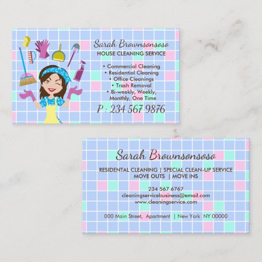 漫画メイドハウスクリーニングサービスタイルホーム 名刺 (正面/裏面)