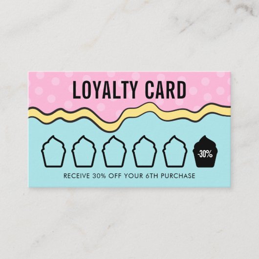 漫画モダンおもしろいカラフルGroovyカップケーキベーカリー ロイヤリティカード (正面)