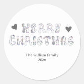 漫画モダンスタイル白黒メリークリスマス ラウンドシール (正面)