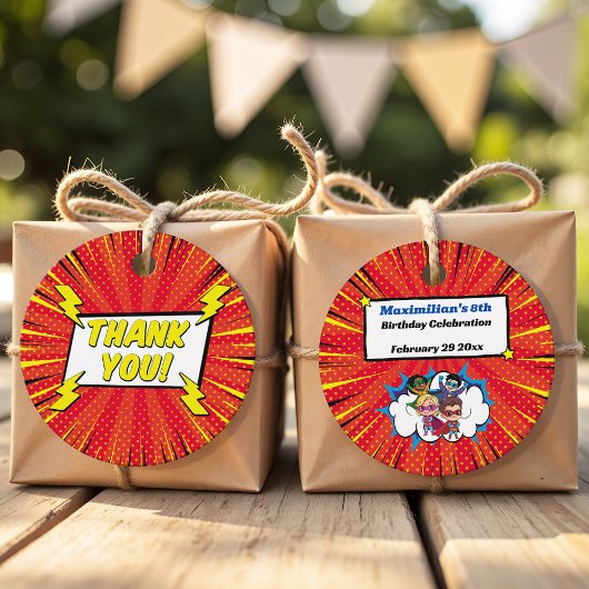 漫画モダンスーパーヒーロー漫画パーティーの好意ラベル フェイバータグ