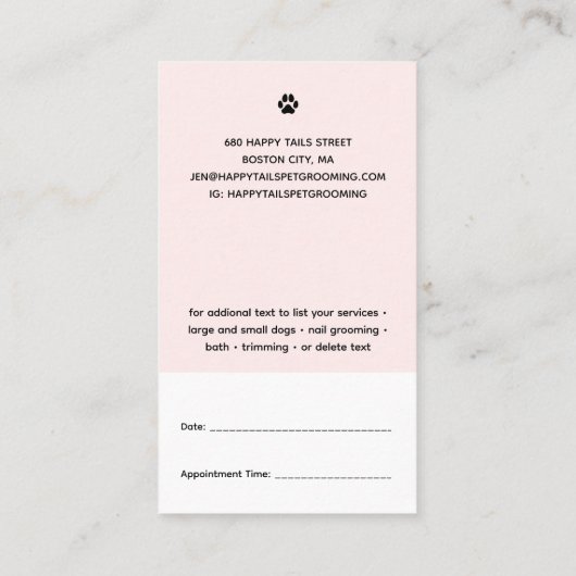 漫画モダンペットグルーミング付き/アポイントメント 名刺 (裏面)