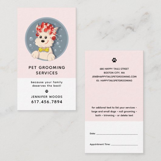 漫画モダンペットグルーミング付き/アポイントメント 名刺 (正面/裏面)