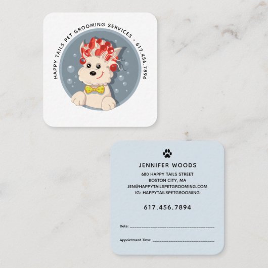 漫画モダン犬グルーミング スクエア名刺 (正面/裏面)