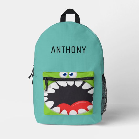 漫画モノグラムのおもしろいの青（緑） プリントバックパック (正面)