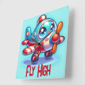 漫画モノグラムの飛行機青 | スクエア壁時計 (傾斜)