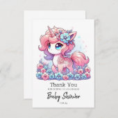漫画ユニコーン赤ちゃんシャワー サンキューカード (正面/裏面)