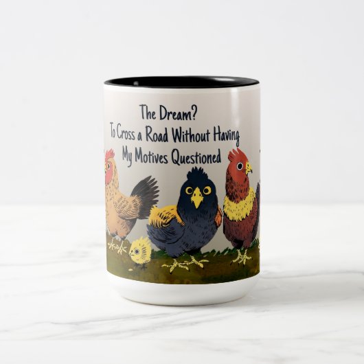 漫画ユーモアのあるのチキンおもしろいフレーズ ツートーンマグカップ (中央)