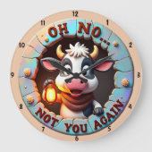 漫画ユーモアのある愛らしい牛のテキストおもしろいアート ラージ壁時計 (正面)