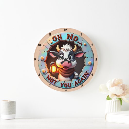 漫画ユーモアのある愛らしい牛のテキストおもしろいアート ラージ壁時計 (ホーム)