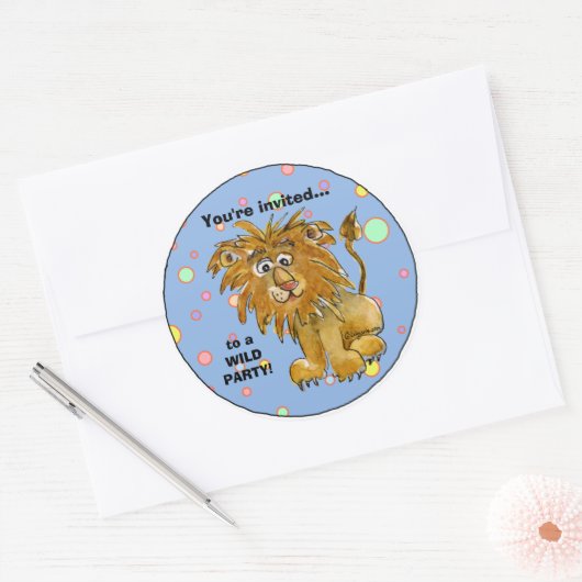 漫画ライオンパーティの招待状カスタムステッカー ラウンドシール (封筒)