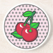 漫画レッドグリーンブラックさくらんぼフルーツベクターアート コースター (正面)