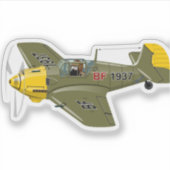漫画レトロ戦闘機飛行機 シール (正面)