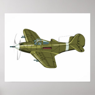 漫画レトロ戦闘機飛行機 ポスター