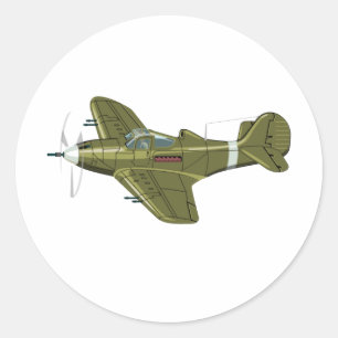 漫画レトロ戦闘機飛行機 ラウンドシール